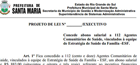 Proposta garante troco proveniente do Fundo Estadual de Saúde, para os agentes do ESF